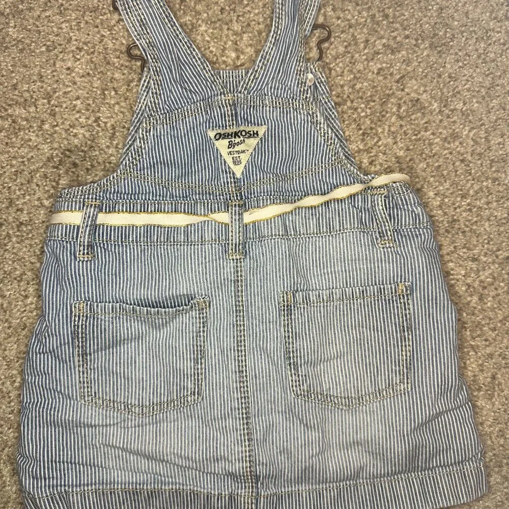 Baby Girls OshKosh B'Gosh Overall Denim Striped Skirt Jumper 12 mo Osh Kosh